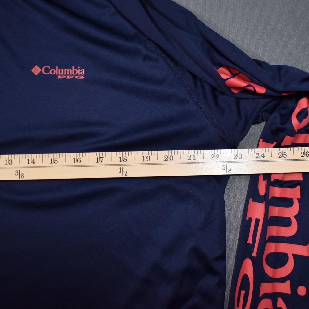 Columbia PFG Terminal Tackle Hoodie Shirt Mens Large Navy Blue Red Omni-Shade - Picture 7 of 8